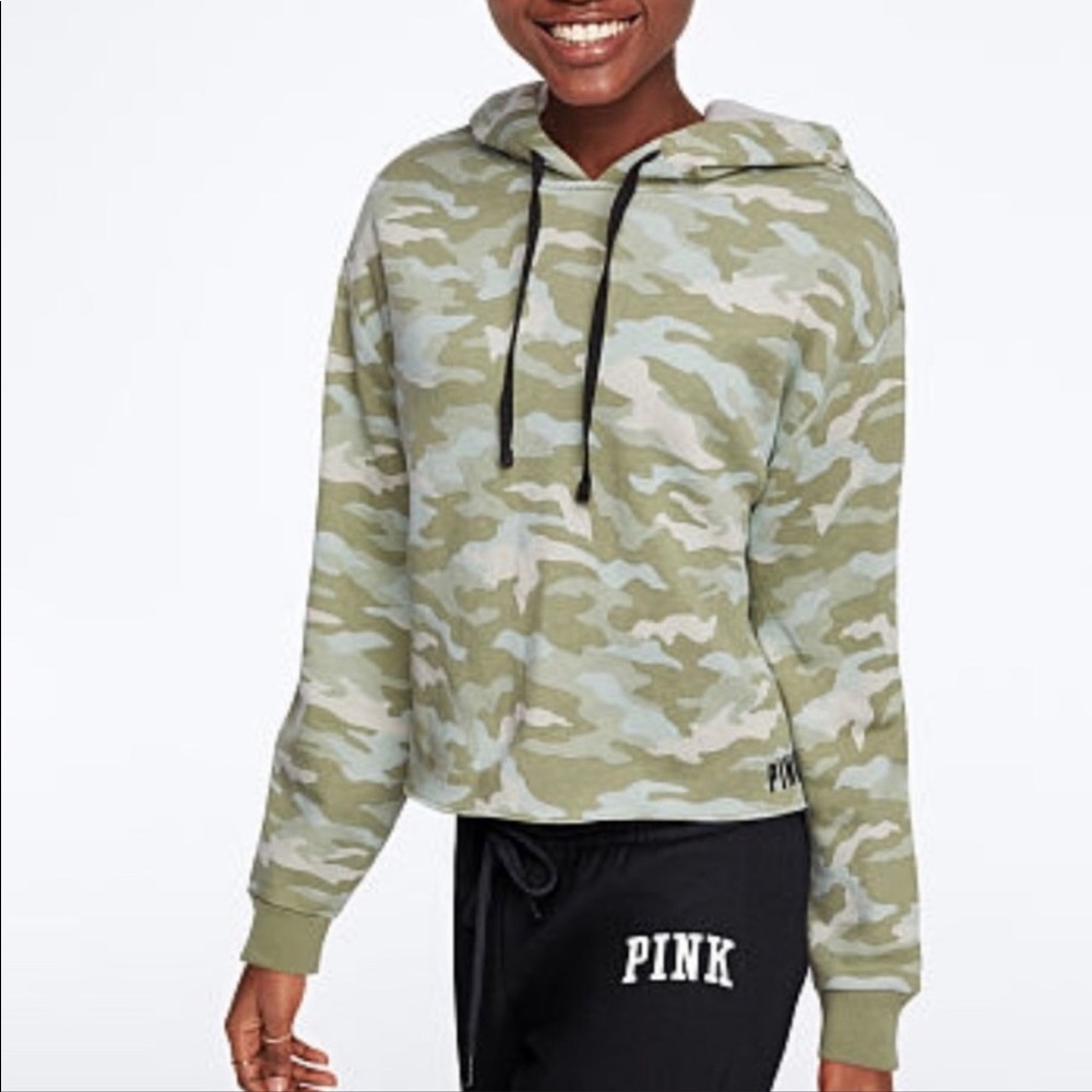Pink Victoria’s Secret Camouflage Cropped Hoodie